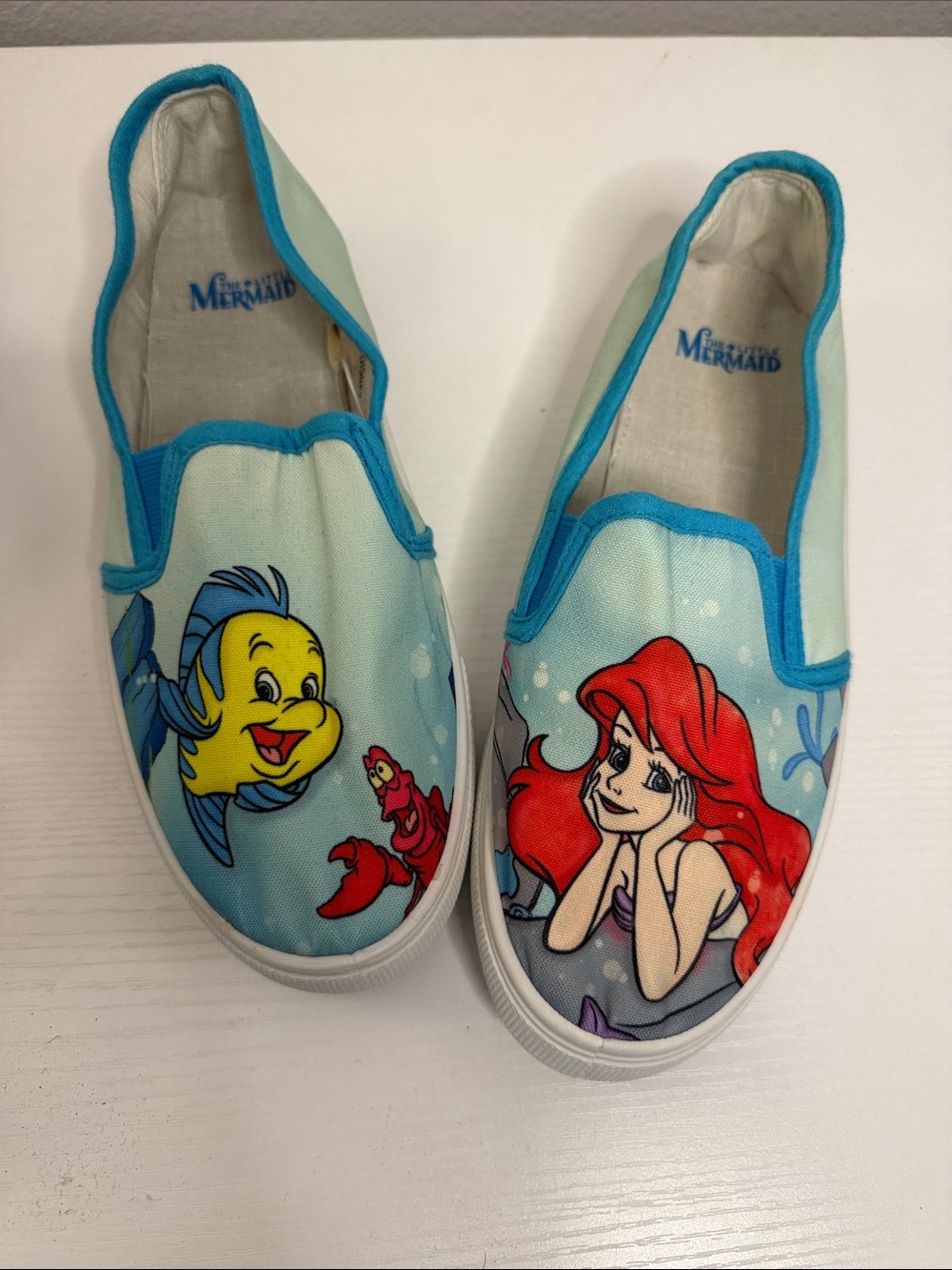 Disney The Little Mermaid Custom Canvas Slip On Shoes Ariel Flounder [BC]